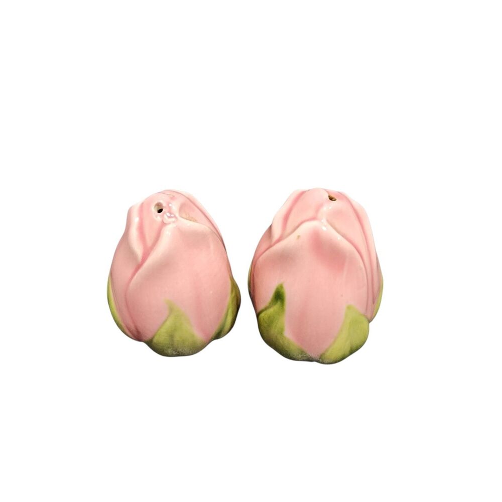 Vintage Pink Rosebud Salt Pepper Shakers Floral Cottagecore Shabby Chic